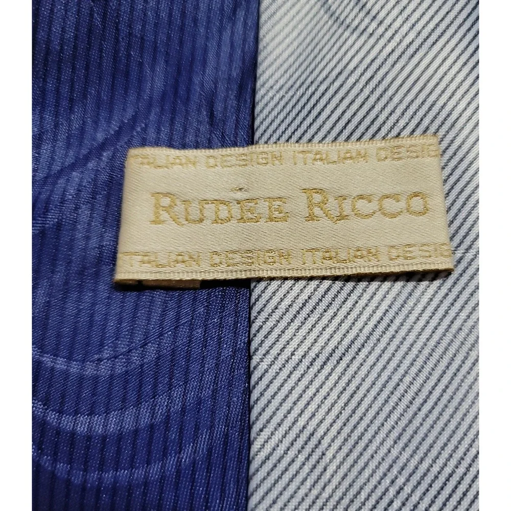 Rudee Ricco Men's Tie 100% Polyester‎ Italian Blue Silver Striped Swirls